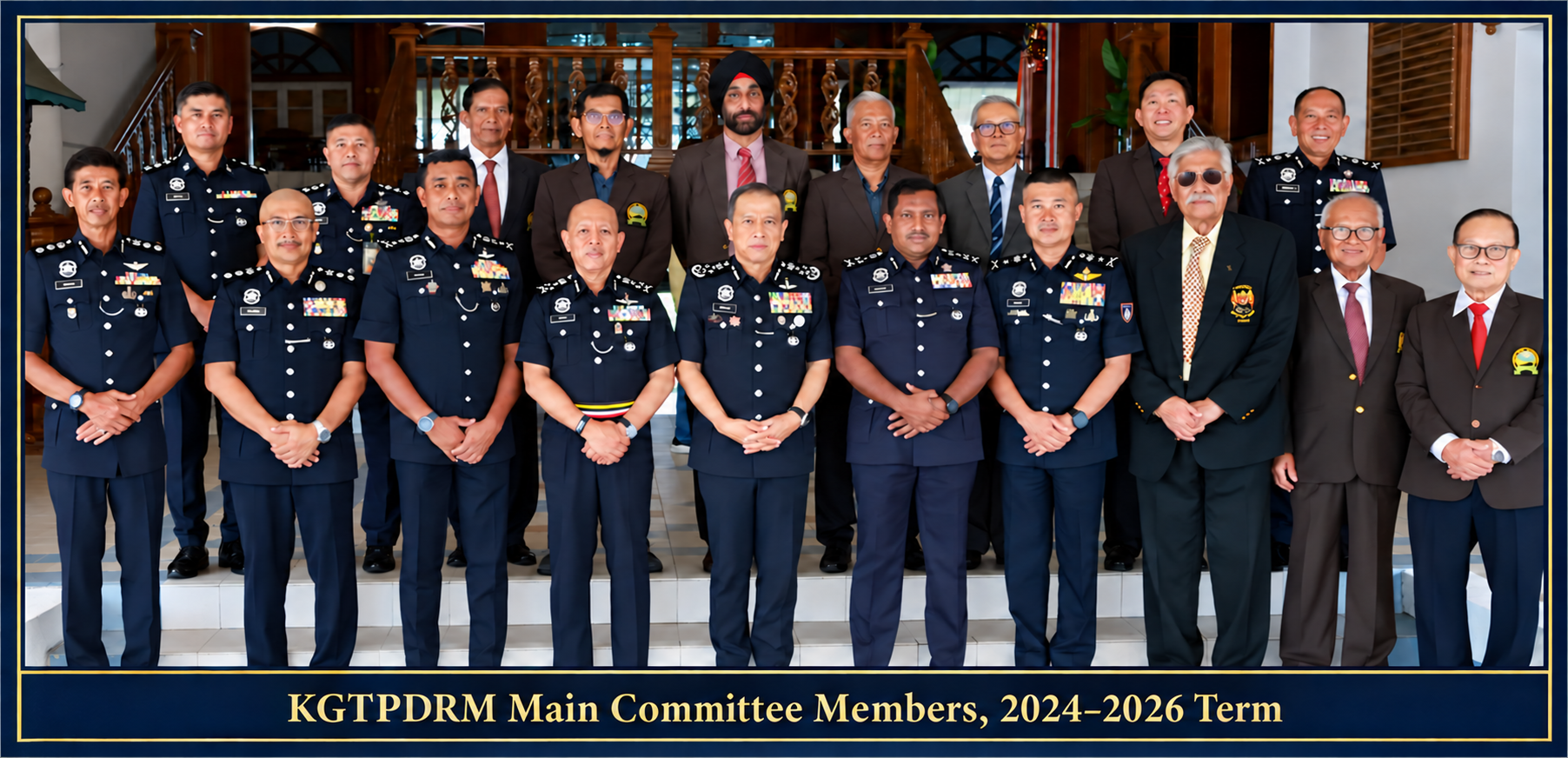 KGTPDRM Main Committee Members, 2024–2026 Term — group photograph in a navy and gold frame